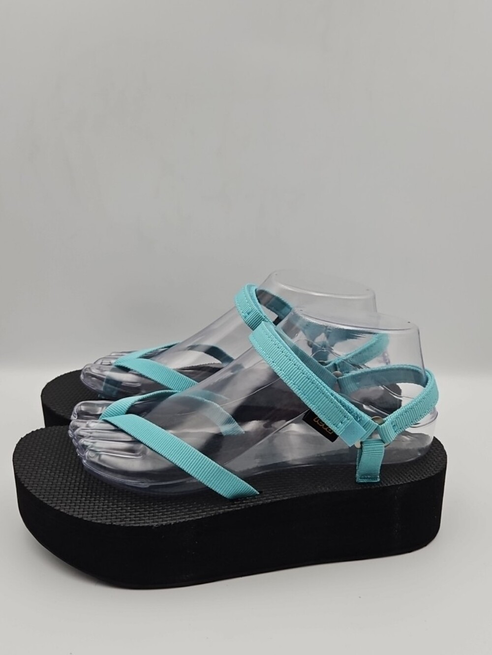 Teva Aqua Blue Strapped Platform Sandals - Black Platform
